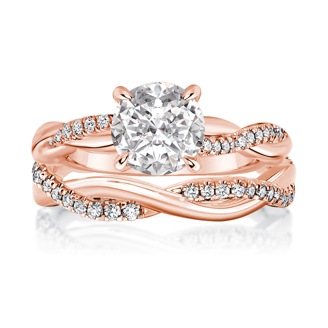 Rodiffy Moissanite 2.0 Ct Twist Rose Gold Pave Wedding Ring Set