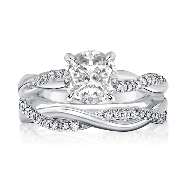 Rodiffy Moissanite 2.0 Ct/1.0Ct Twist White Gold Pave Wedding Ring Set