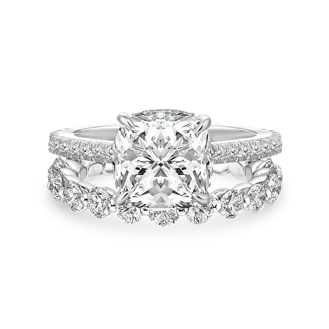 Rodiffy Moissanite 2.5Ct Cushion Cut Engagement Ring in Sterling Silver with Eternity Wedding Band