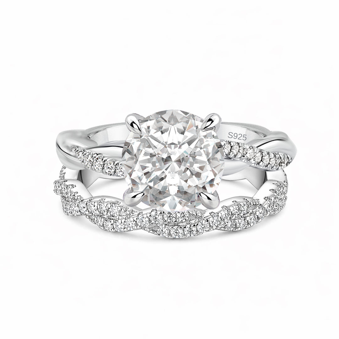 S925 Moissanite 2.0Ct Round Cut Twist Ring Set 18K White Gold Plated Everyday Wear Ring