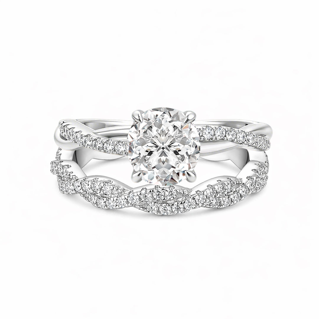 S925 Moissanite 1Ct Round Twist Bridal Ring Set Promise Ring With 0.35Ct Wedding Band Stackable Rings