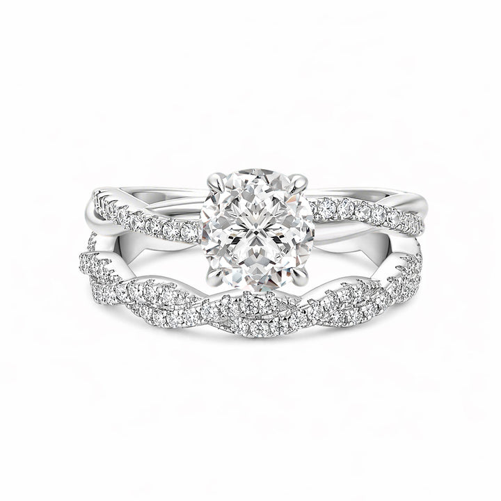 S925 Moissanite 1Ct Round Twist Bridal Ring Set Promise Ring With 0.35Ct Wedding Band Stackable Rings