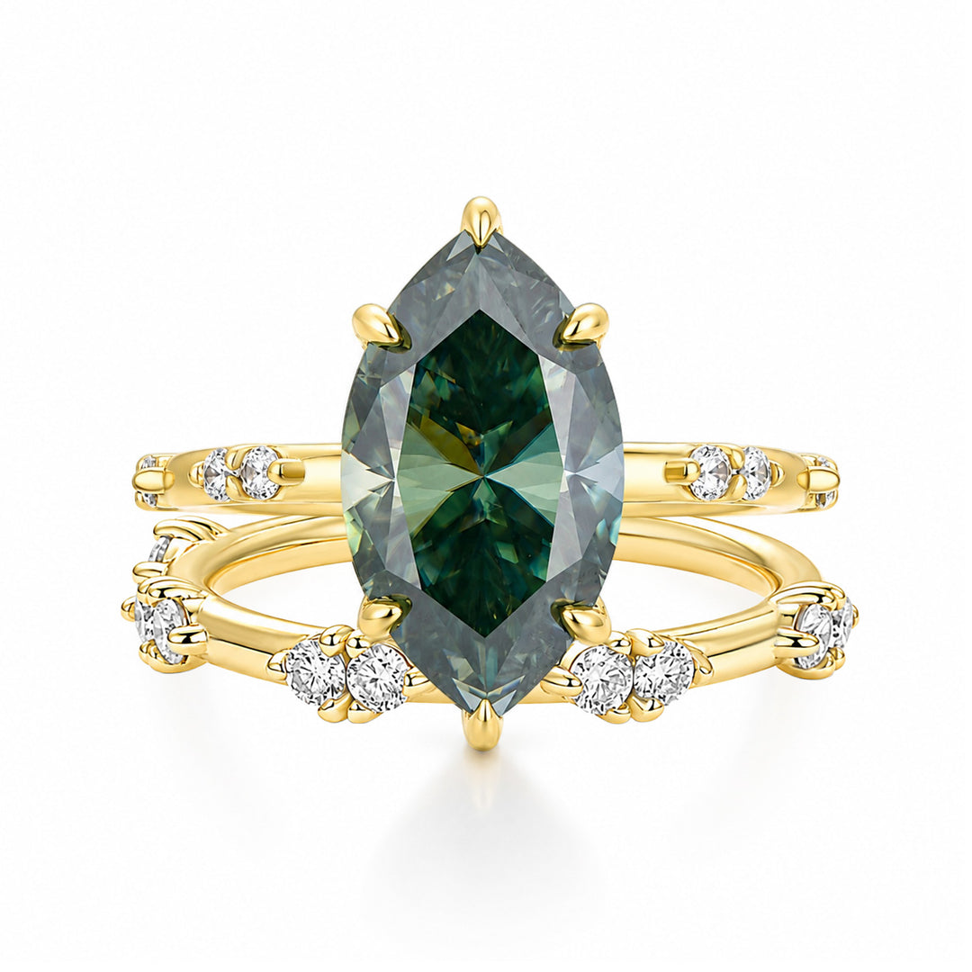 Green Moissanite Hidden Halo 4.0Ct Marquise Cut Stackable Wedding Band
