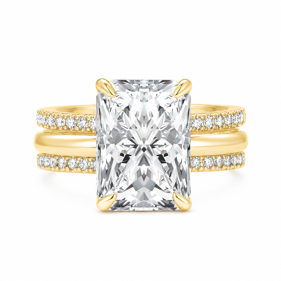 Moissanite 4.5Ct Radiant Cut 2PC Stackable Enhancer Open Band Ring Sets In Sterling Silver