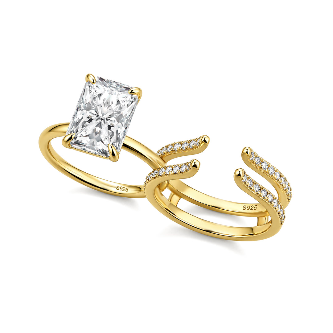 Moissanite 4.5Ct Radiant Cut 2PC Stackable Enhancer Open Band Ring Sets In Sterling Silver