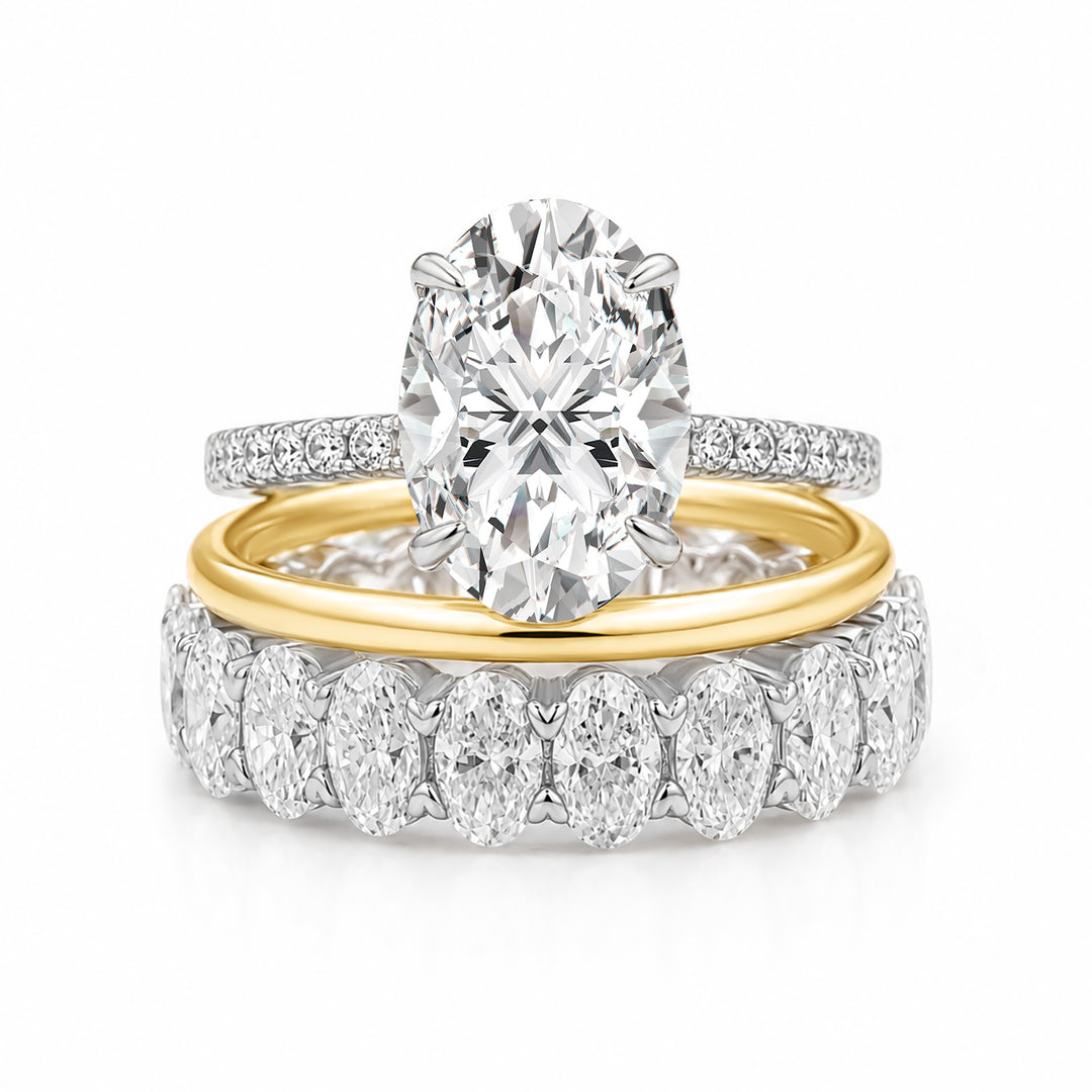 Moissanite 3PC 4.0CT Oval Cut Hidden Halo Full Eternity & Pavé Stackable Statement Ring Set For Women