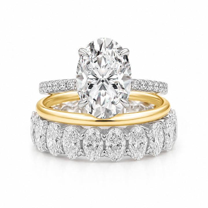 Moissanite 3PC 4.0CT Oval Cut Hidden Halo Full Eternity &amp; Pavé Stackable Statement Ring Set For Women
