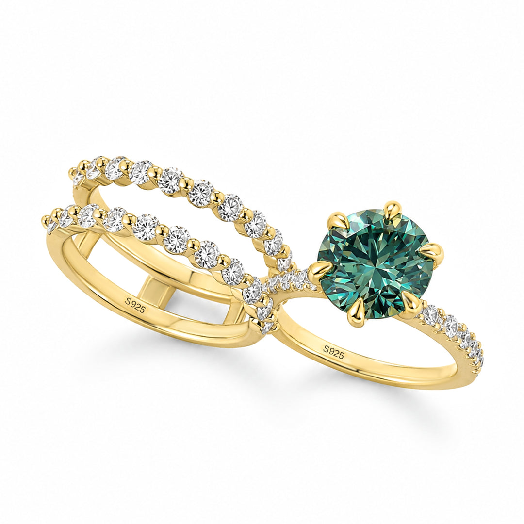 S925 Moissanite 2.0Ct~3.0Ct Radiant Cut/Round Cut Green Hidden Halo Vintage Enhancer Ring Sets