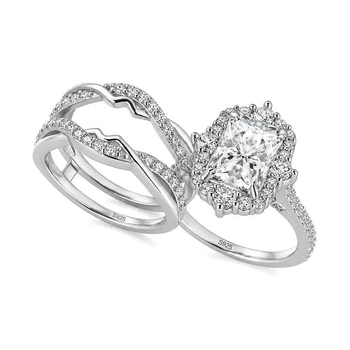 Moissanite 3.5CT Radiant Cut Enhancer Vintage Halo Bridal Ring Set In Sterling Silver