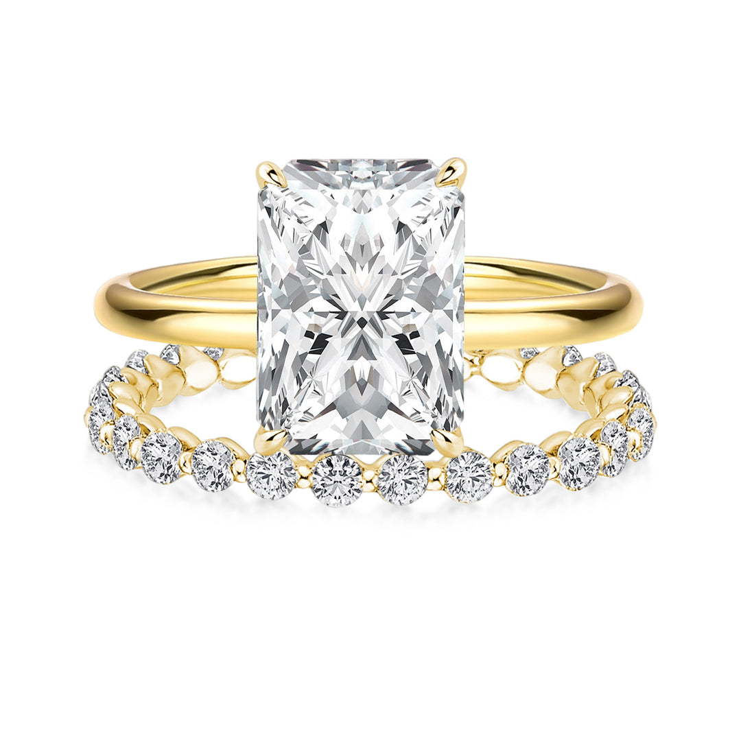 Moissanite 2PC 3.5Ct Solitaire Radiation Ring & Classic Band Stackable Ring Sets