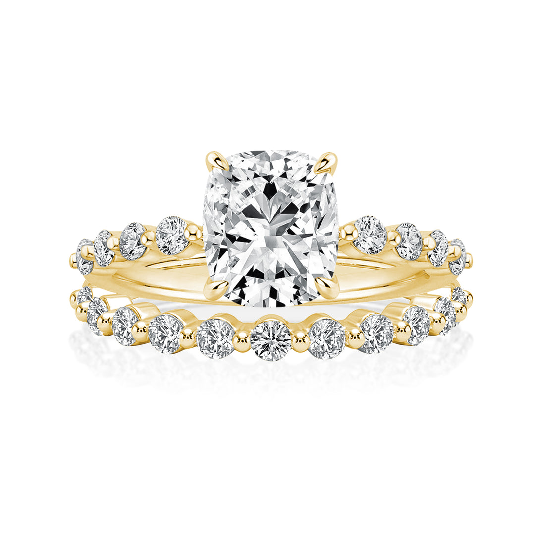 S925 Moissanite 2.0 Ct Cushion Cut Yellow Gold Wedding Ring Set For Women