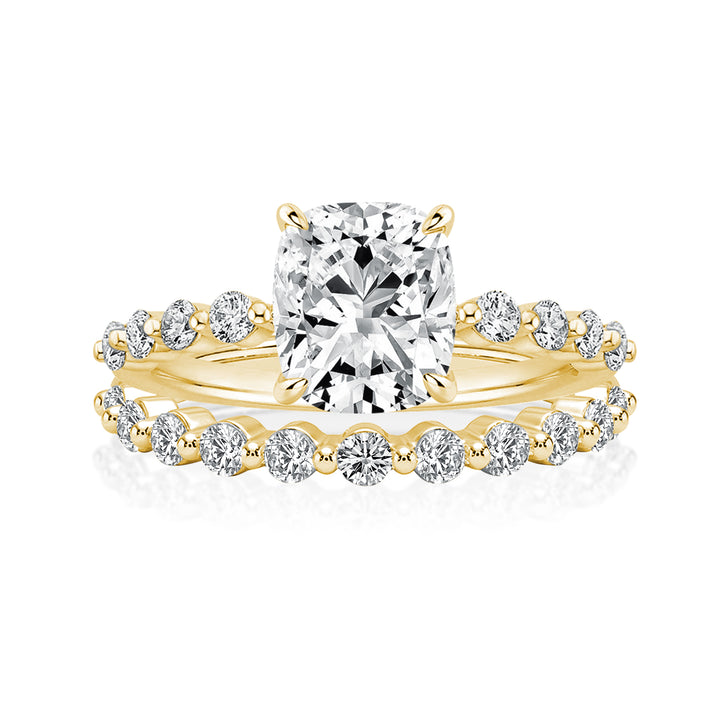 S925 Moissanite 2.0 Ct Cushion Cut Yellow Gold Wedding Ring Set For Women