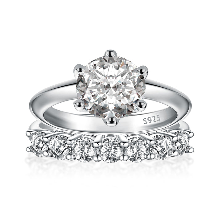 Moissanite 2.0 Ct ~3.0 Ct Round Cut 6 Prong White Gold Engagement Ring with Round Cut White Gold Women&