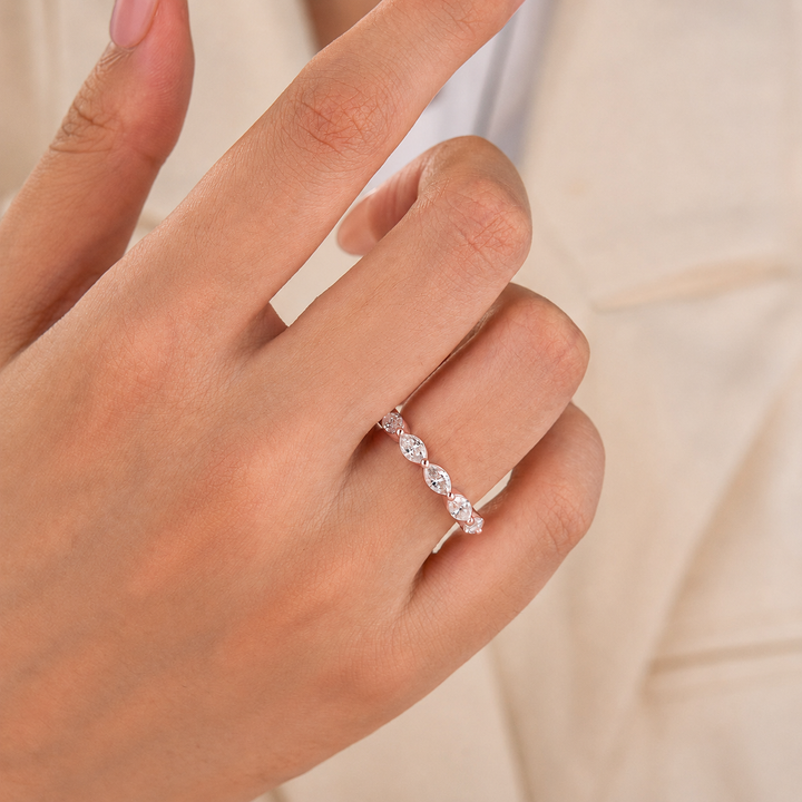 Moissanite 1.75CT Marquise Cut Stackable Half Eternity Ring In Sterling Silver
