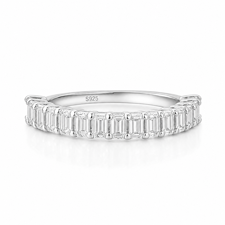 Moissanite 1.2Ct TW Emerald Cut Half Eternity Stackable Wedding Band in Sterling Silver