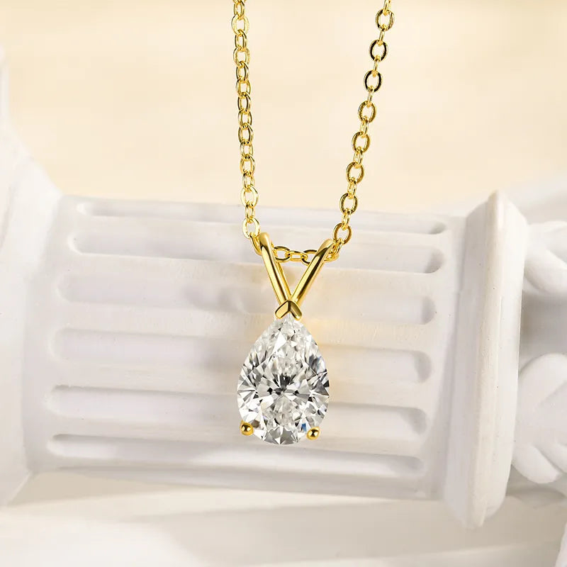 Rodiffy Moissanite 1.5 Ct Pear Cut Yellow Gold Pendant Necklace