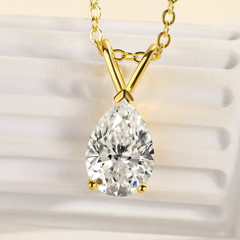 Rodiffy Moissanite 1.5 Ct Pear Cut Yellow Gold Pendant Necklace