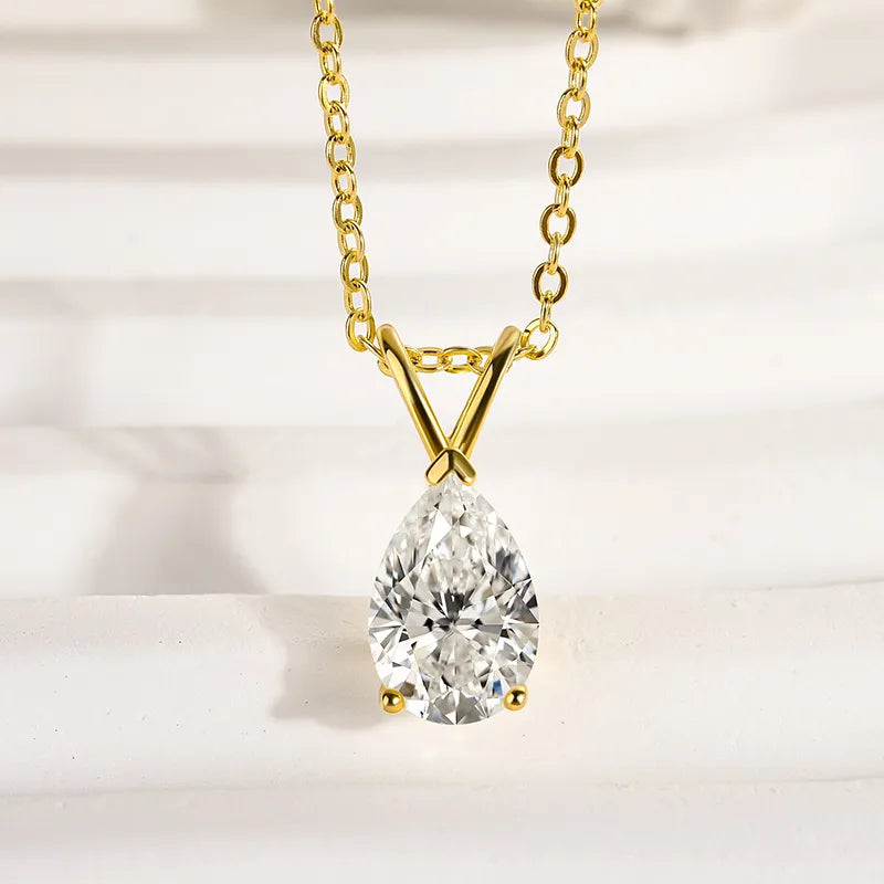 Rodiffy Moissanite 1.5 Ct Pear Cut Yellow Gold Pendant Necklace