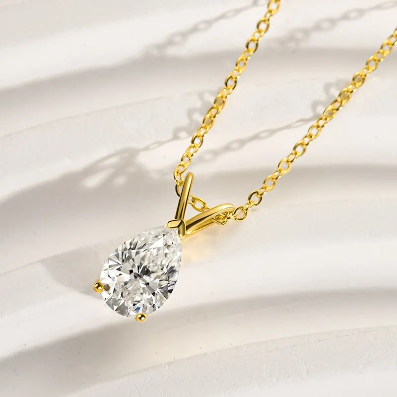 Rodiffy Moissanite 1.5 Ct Pear Cut Yellow Gold Pendant Necklace