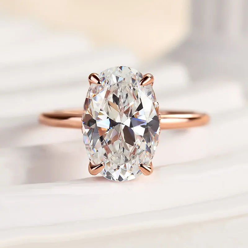 Rodiffy Moissanite 4.0 Ct Oval Cut Rose Gold Promise Ring For Women