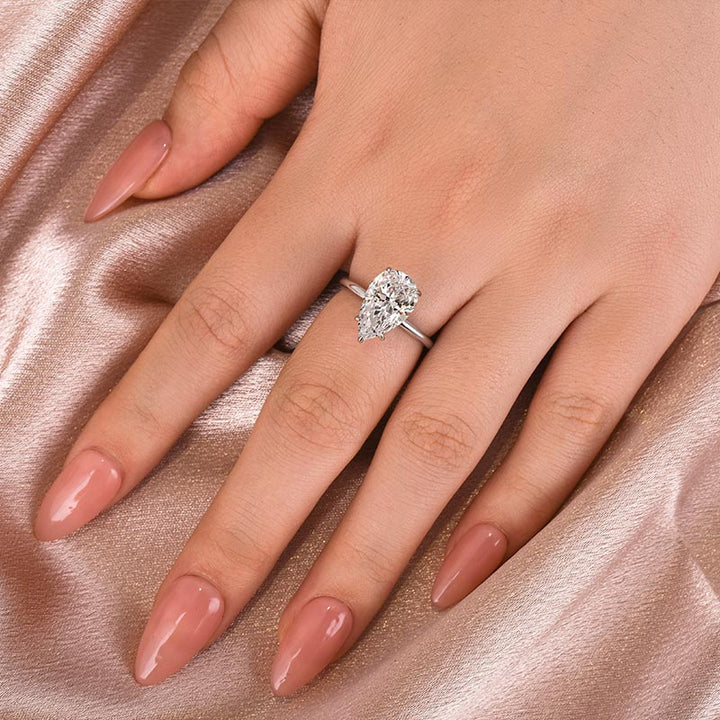 Rodiffy Moissanite S925 Solitaire 4.0Ct Pear Cut White Gold Engagement Ring For Women