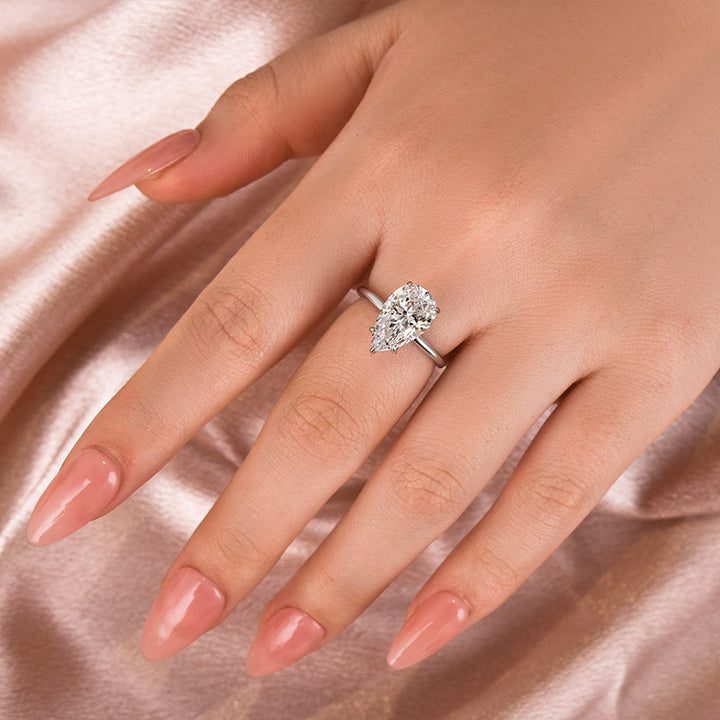 Rodiffy Moissanite S925 Solitaire 4.0Ct Pear Cut White Gold Engagement Ring For Women