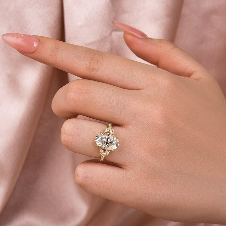 Rodiffy Moissanite 4.0 Ct Oval and Angled Marquise Five Stone Engagement Ring