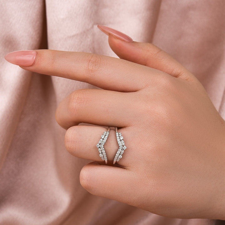 Rodiffy Moissanite Round Cut Jacket White Gold Stack Wedding Band