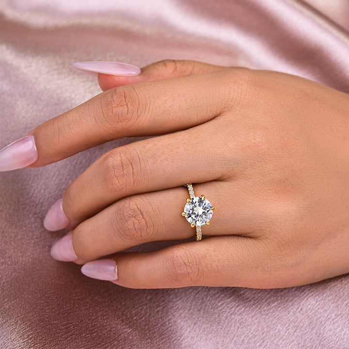 Rodiffy Moissanite 2.0 Ct ~4.0 Ct Round Cut 6 Prong Yellow Gold Promise Ring