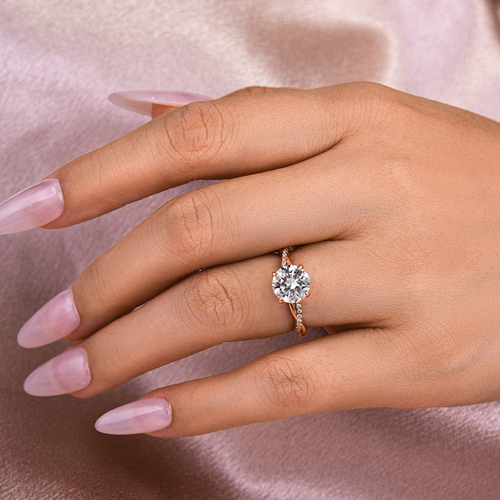 Rodiffy Moissanite 1.2Ct/2.0 Ct Twist Rose Gold Pave Promise Bridal Ring
