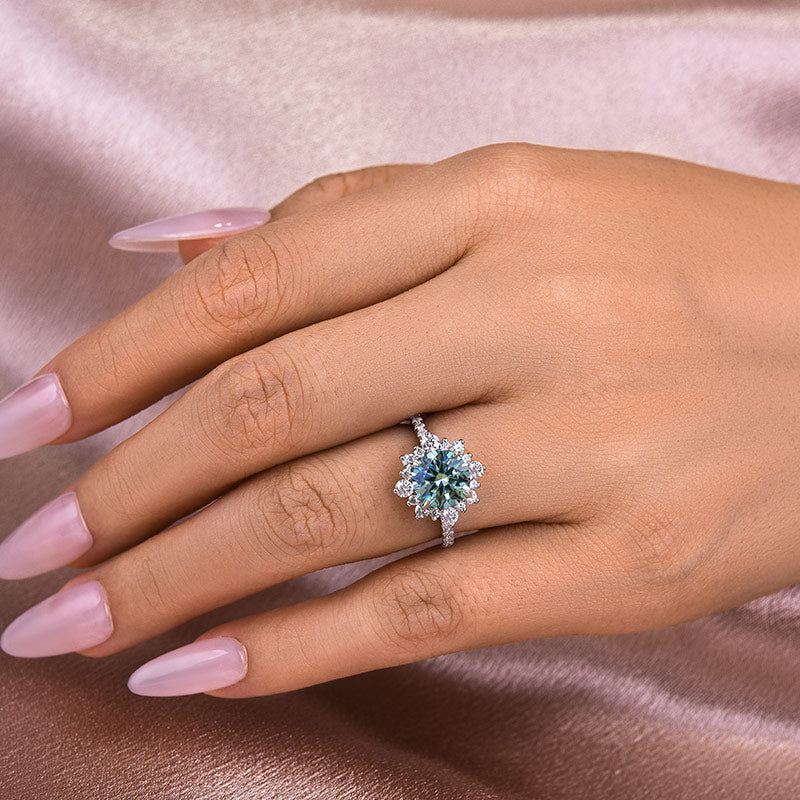 Rodiffy Moissanite 2.0 Ct Turquoise Snowflake Design Travel Ring