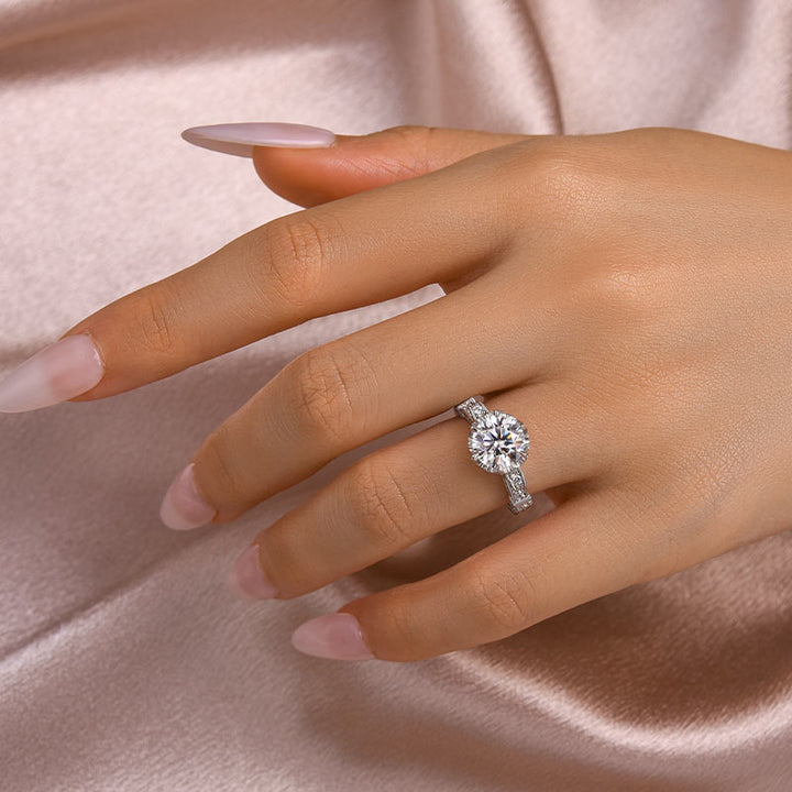 Rodiffy Moissanite 1.0C/2.0Ct  Round Cut Twist White Gold Promise Bridal Ring