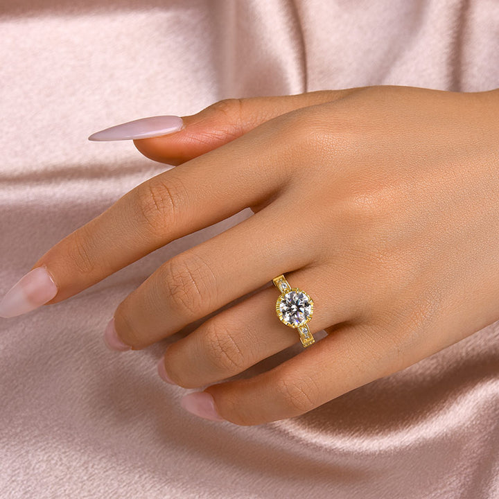 Rodiffy Moissanite 2.0Ct Round Cut Yellow Gold Promise Bridal Ring
