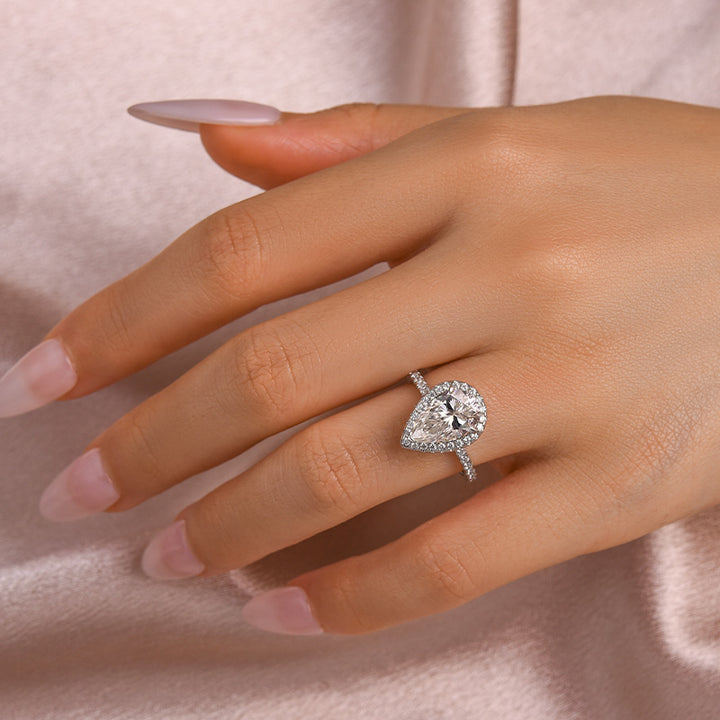 Rodiffy Moissanite 2.5 Ct Pear Cut Halo Engagement Ring For Women