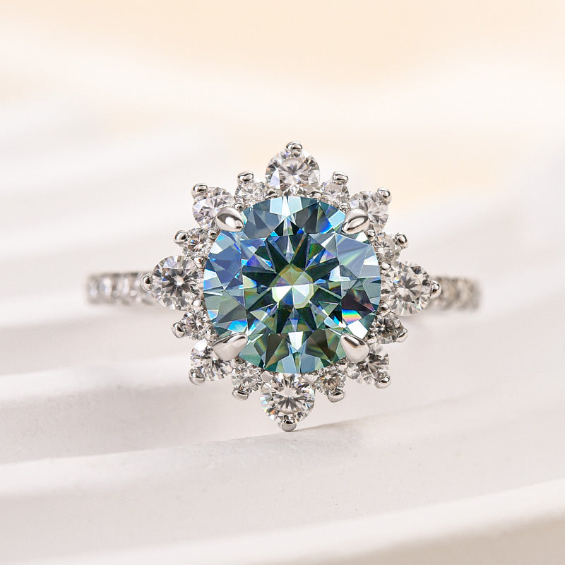 Rodiffy Moissanite 2.0 Ct Turquoise Snowflake Design Travel Ring