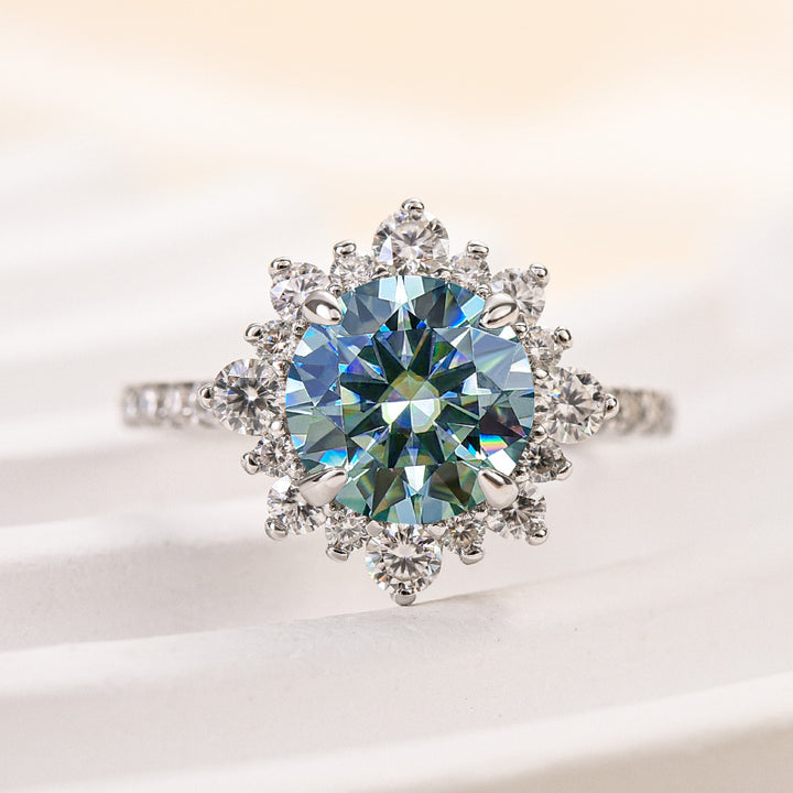 Rodiffy Moissanite 2.0 Ct Turquoise Snowflake Design Travel Ring