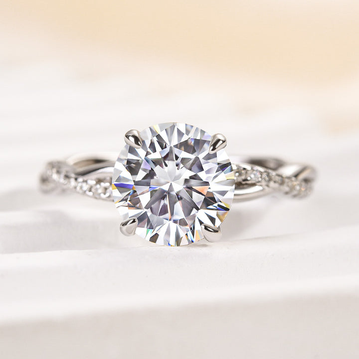 Rodiffy Moissanite 1.0Ct/1.2Ct/2.0 Ct Round Cut Twist White Gold Pave Promise Bridal Ring