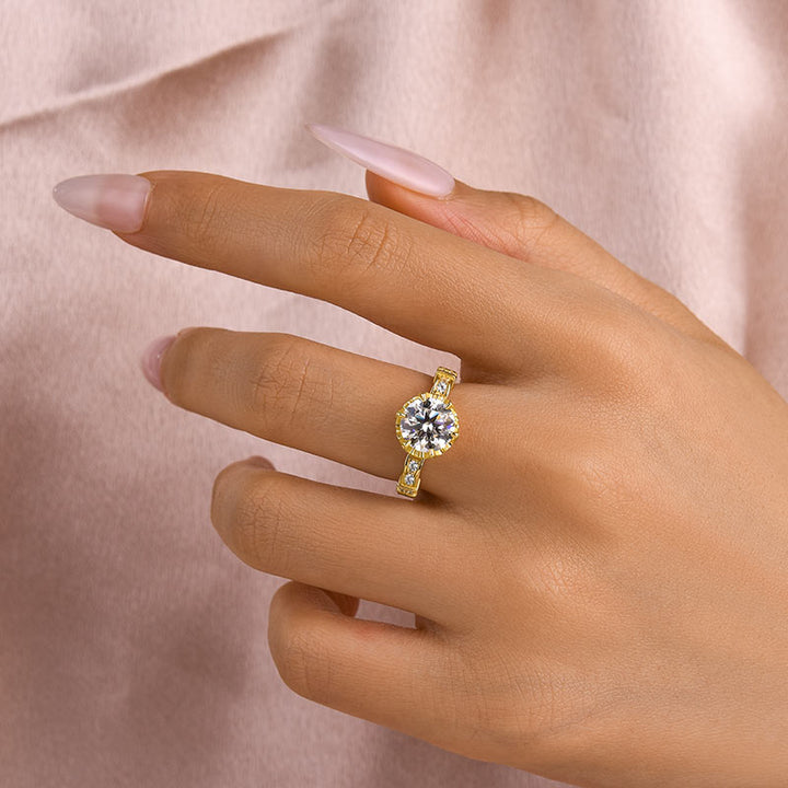 Rodiffy Moissanite 2.0Ct Round Cut Yellow Gold Promise Bridal Ring