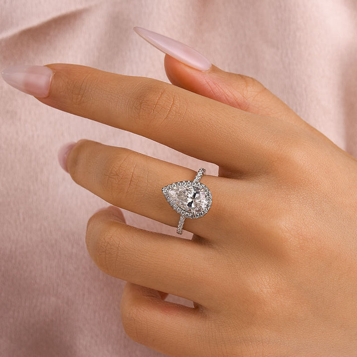 Rodiffy Moissanite 2.5 Ct Pear Cut Halo Engagement Ring For Women