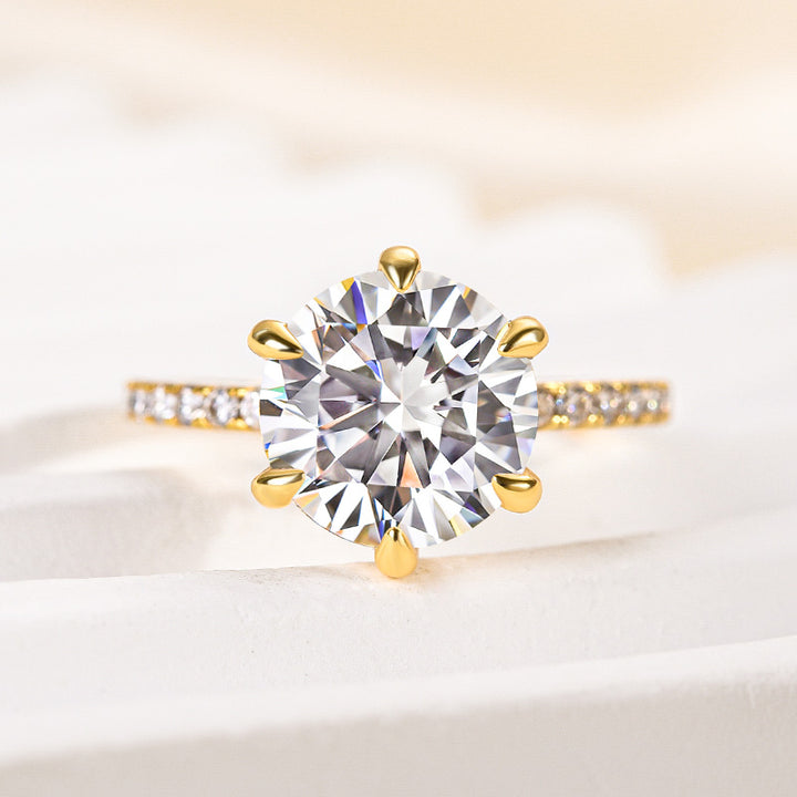 Rodiffy Moissanite 2.0 Ct ~4.0 Ct Round Cut 6 Prong Yellow Gold Promise Ring