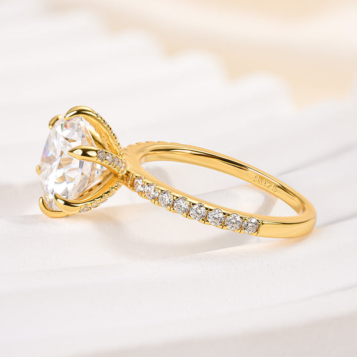 Rodiffy Moissanite 2.0 Ct ~4.0 Ct Round Cut 6 Prong Yellow Gold Promise Ring