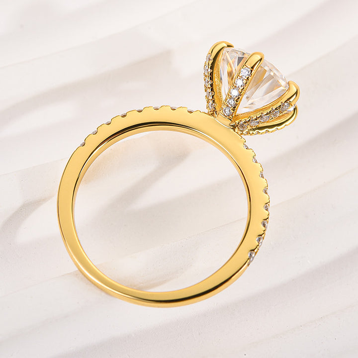 Rodiffy Moissanite 2.0 Ct ~4.0 Ct Round Cut 6 Prong Yellow Gold Promise Ring