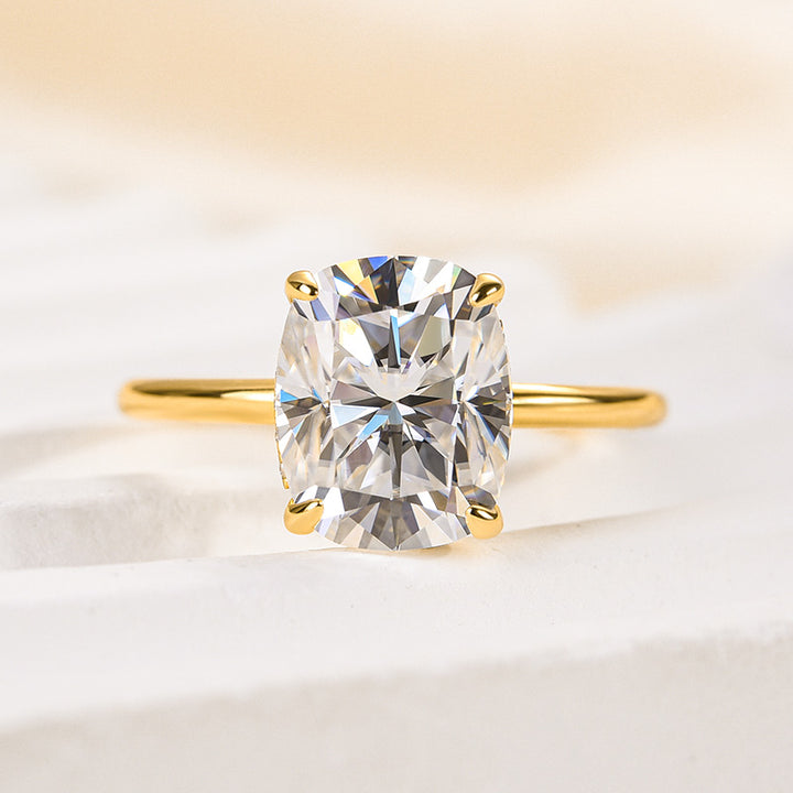 Rodiffy Moissanite 2.5Ct~4.0 Ct Cushion Cut Yellow Gold Engagement Ring