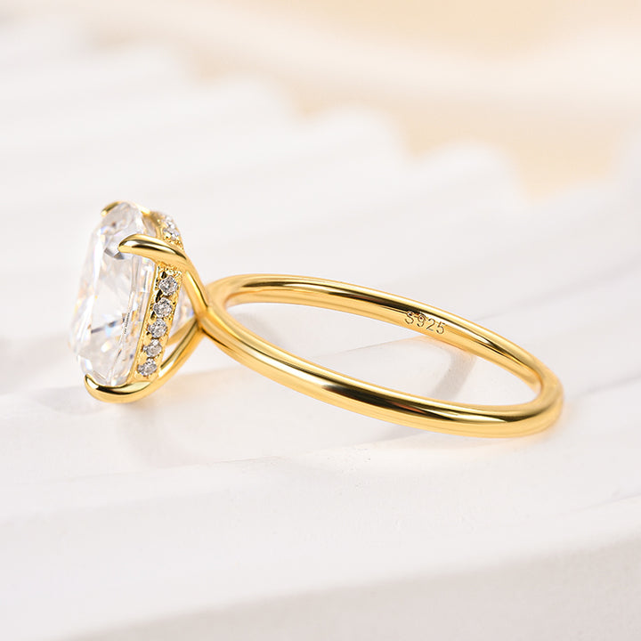 Rodiffy Moissanite 2.5Ct~4.0 Ct Cushion Cut Yellow Gold Engagement Ring