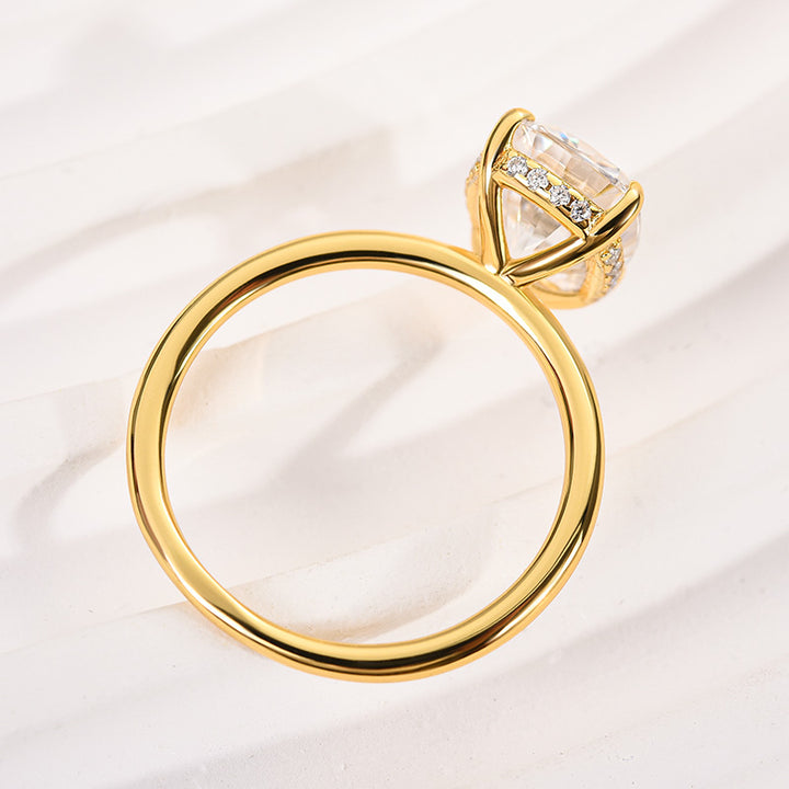 Rodiffy Moissanite 2.5Ct~4.0 Ct Cushion Cut Yellow Gold Engagement Ring