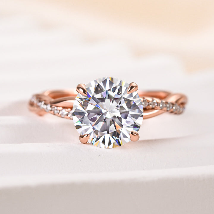 Rodiffy Moissanite 1.2Ct/2.0 Ct Twist Rose Gold Pave Promise Bridal Ring