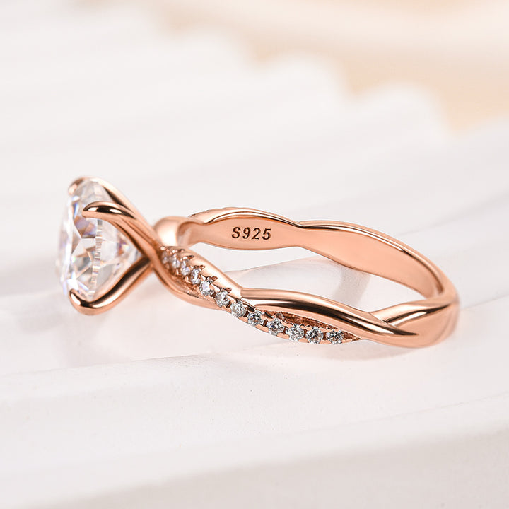 Rodiffy Moissanite 1.2Ct/2.0 Ct Twist Rose Gold Pave Promise Bridal Ring