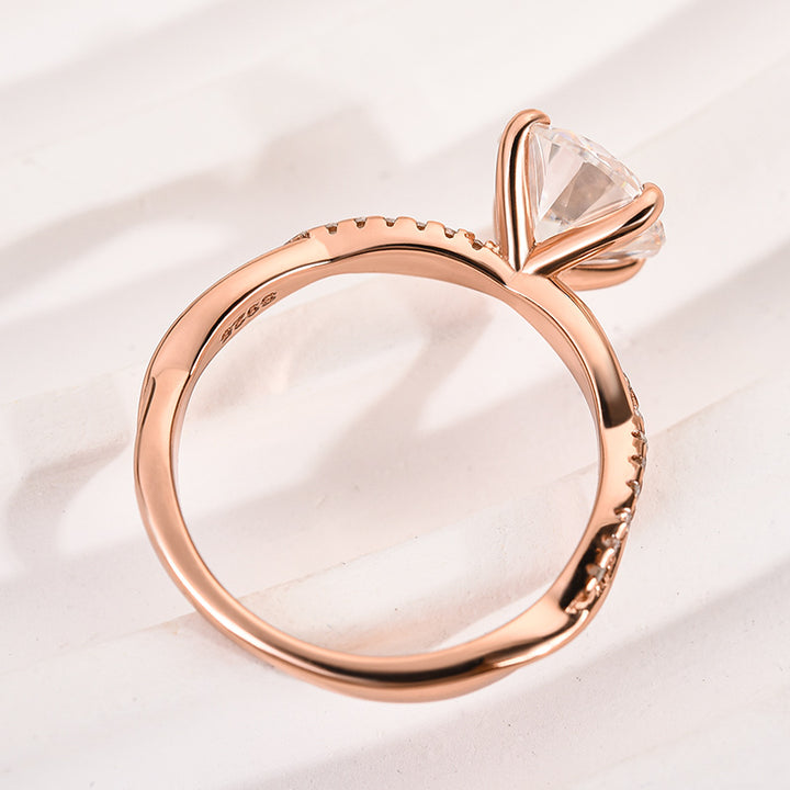 Rodiffy Moissanite 1.2Ct/2.0 Ct Twist Rose Gold Pave Promise Bridal Ring