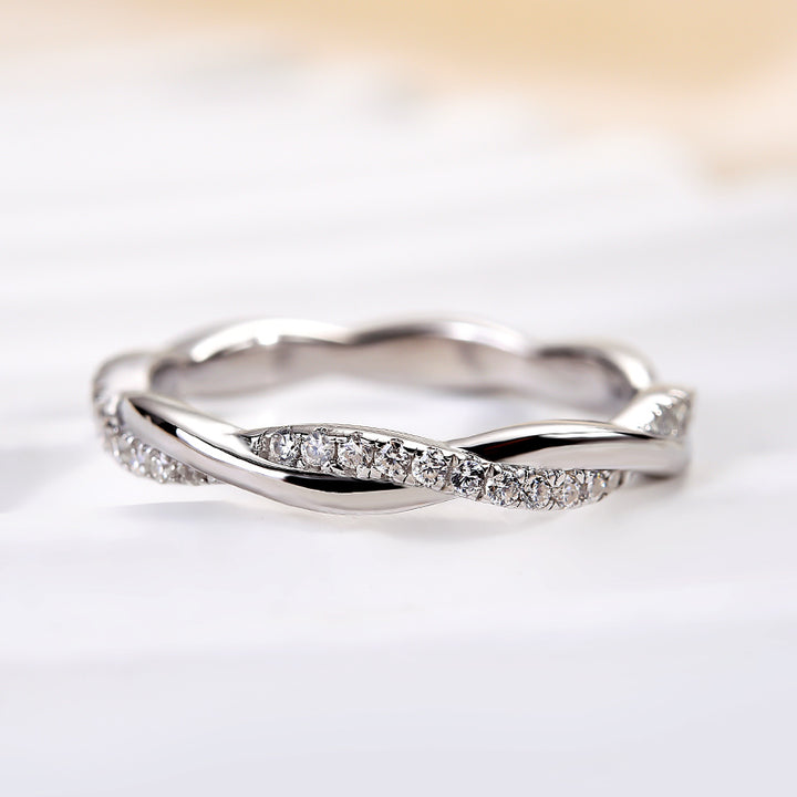 Rodiffy Moissanite 0.3 Ct Round Cut Pave White Gold Wedding Band