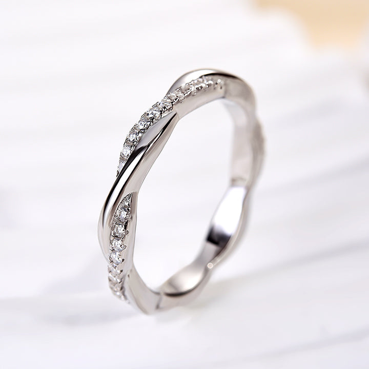 Rodiffy Moissanite 0.3 Ct Round Cut Pave White Gold Wedding Band